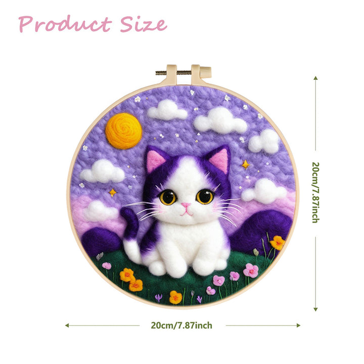 Purple Sky Above Kitten on Mountain Wool Needle Felting Painting Kit