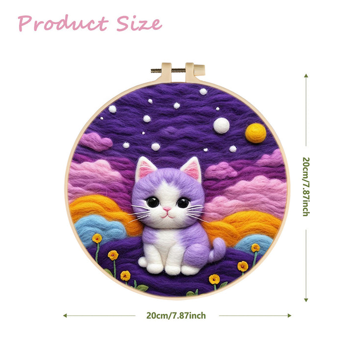 Colorful Sky Above Kitten and Flowers Wool Needle Felting Painting Kit