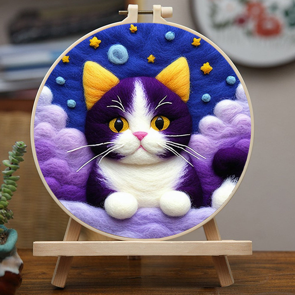 Cat Lying Among the Clouds Wool Needle Felting Painting Kit