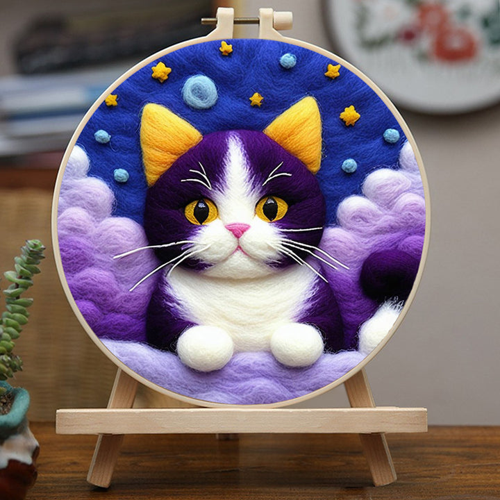 Cat Lying Among the Clouds Wool Needle Felting Painting Kit