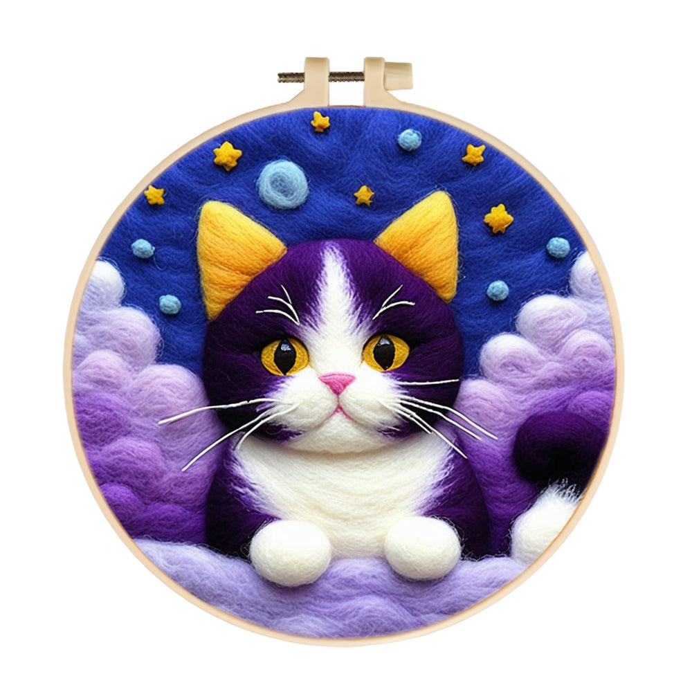 Cat Lying Among the Clouds Wool Needle Felting Painting Kit