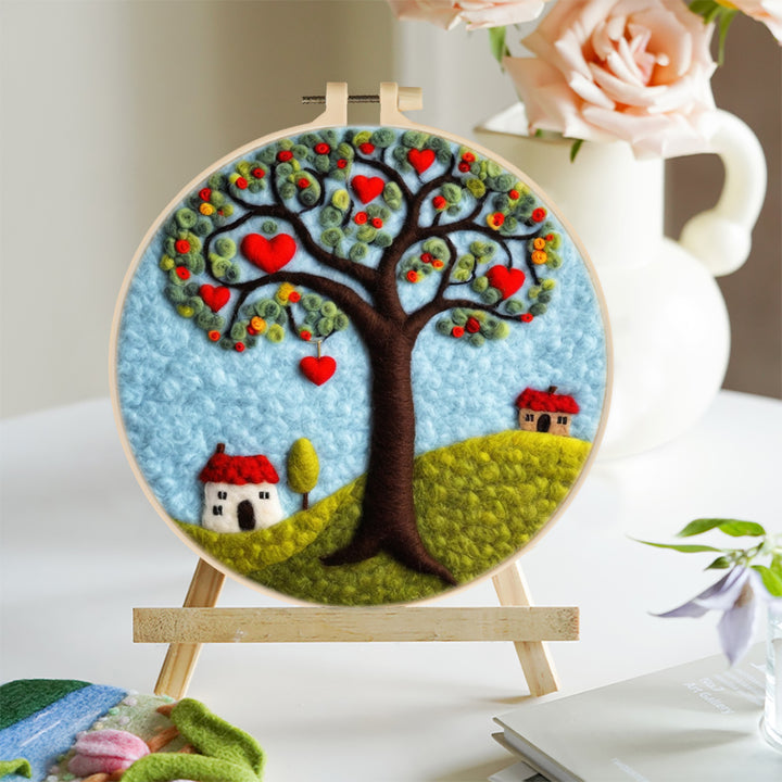 Red Heart Tree and Houses Wool Needle Felting Painting Kit