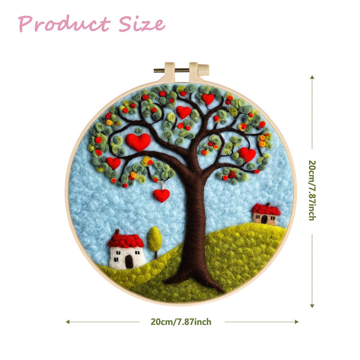 Red Heart Tree and Houses Wool Needle Felting Painting Kit