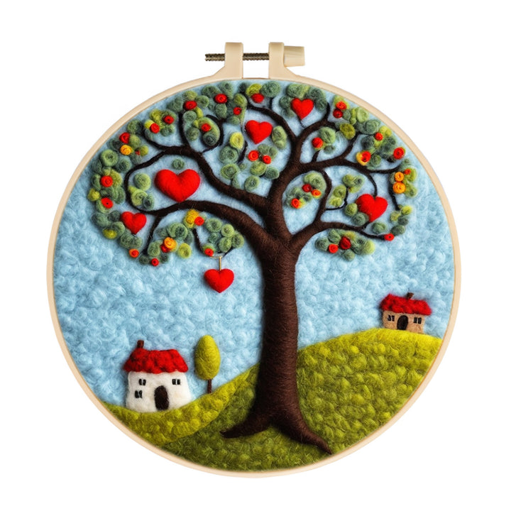 Red Heart Tree and Houses Wool Needle Felting Painting Kit