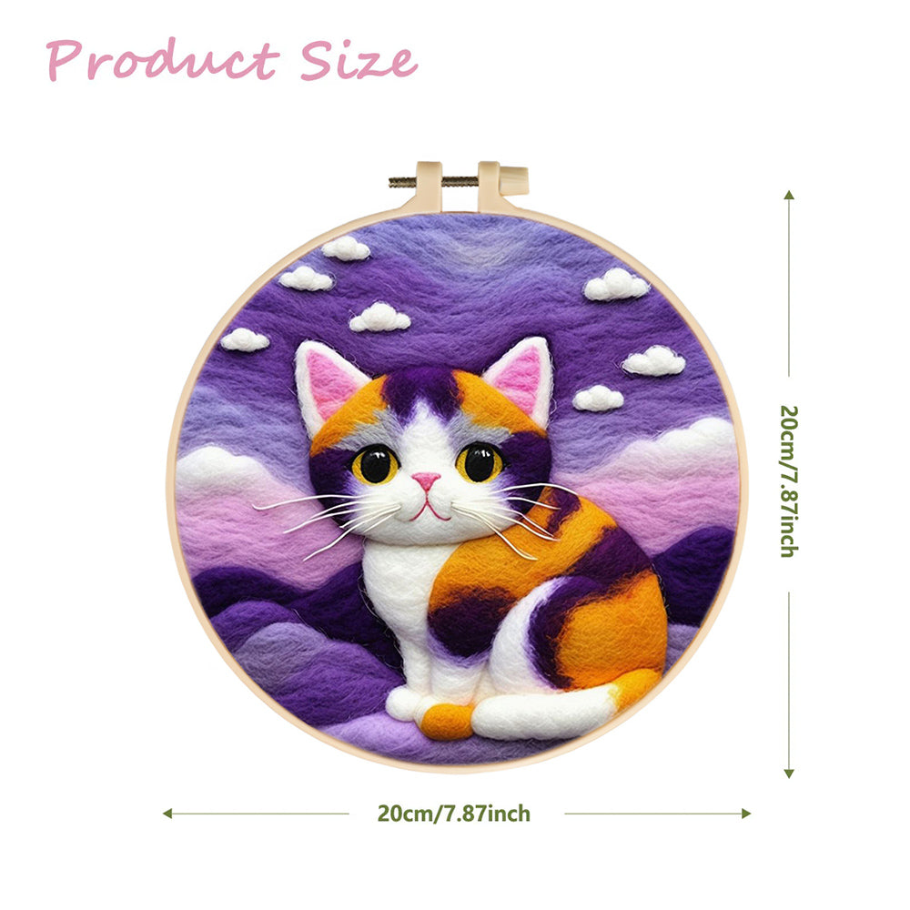 Kitten on Mountain Peaks Under Clouds Wool Needle Felting Painting Kit