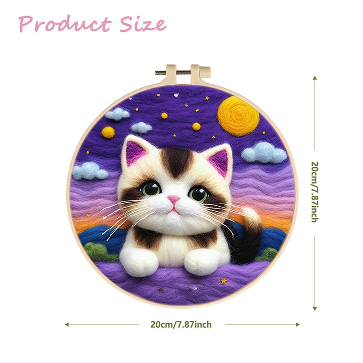 Starry Sky Above Calm Lying Kitten Wool Needle Felting Painting Kit