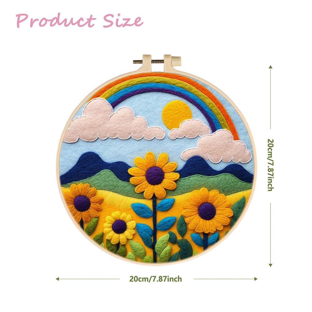 Rainbow Over Sunflowers and Mountain Wool Needle Felting Painting Kit