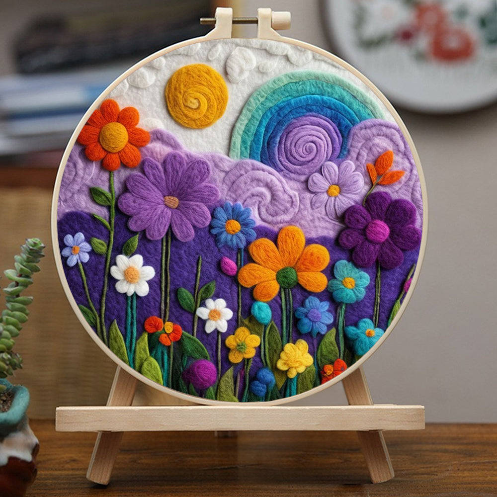 Colorful Flowers with Rainbow and Sun Wool Needle Felting Painting Kit
