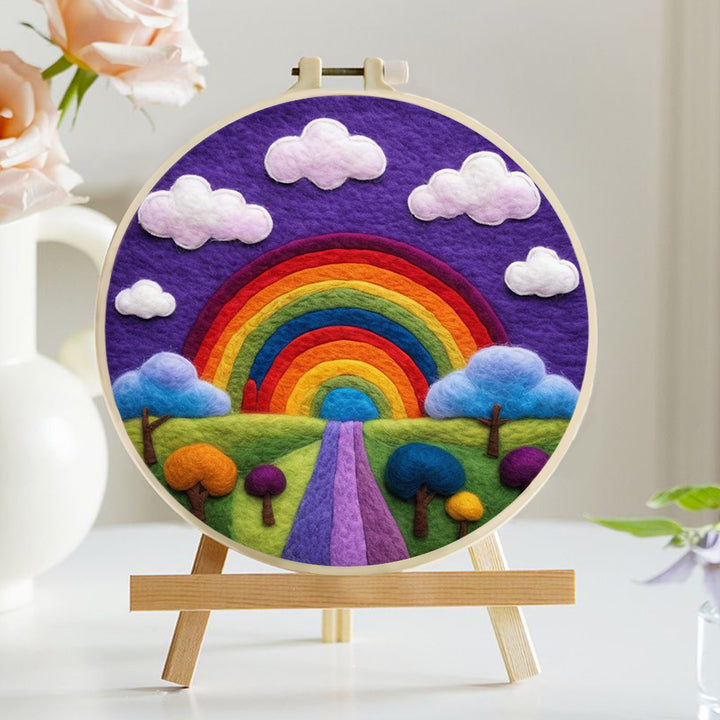 Rainbow Over Pathway and Clouds Wool Needle Felting Painting Kit