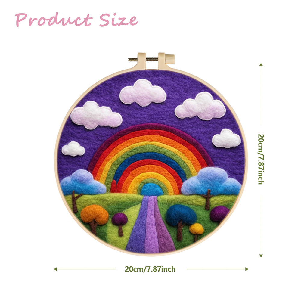 Rainbow Over Pathway and Clouds Wool Needle Felting Painting Kit