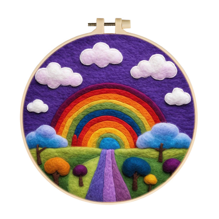 Rainbow Over Pathway and Clouds Wool Needle Felting Painting Kit