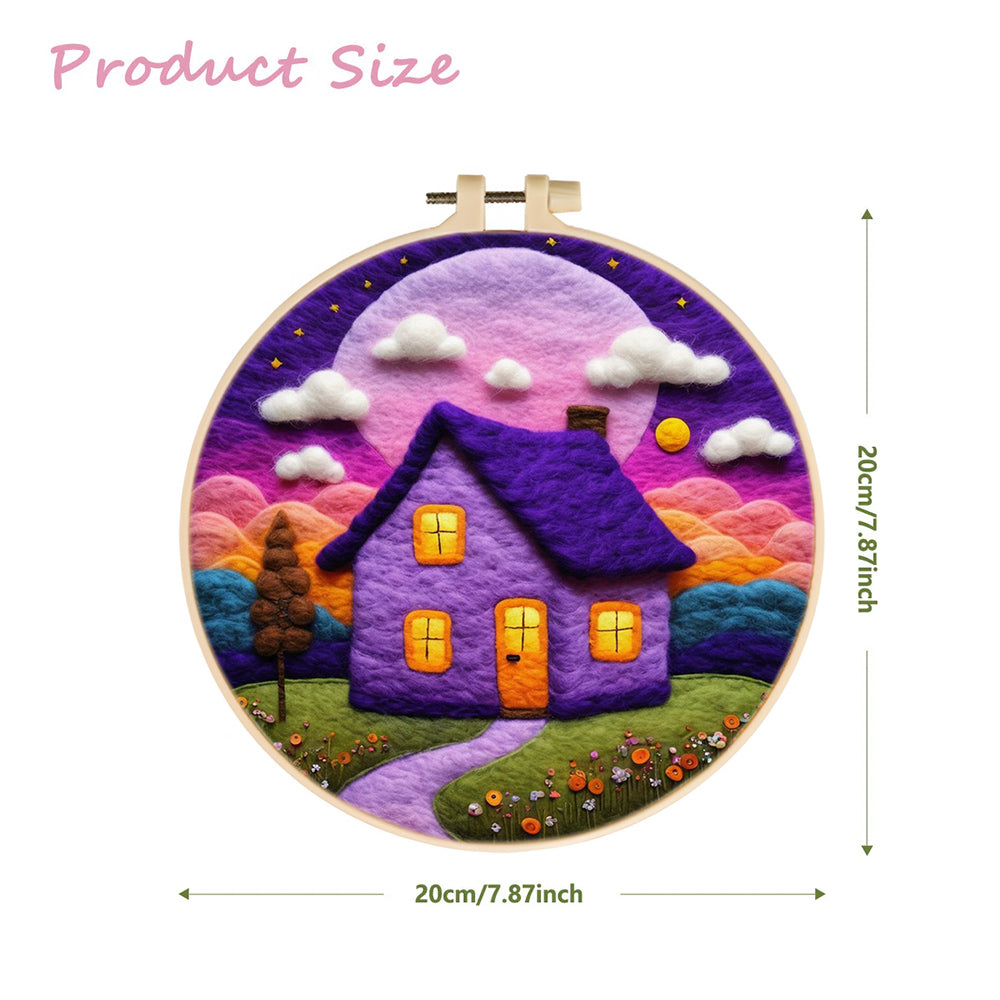 Purple House with Pathway and Flowers Wool Needle Felting Painting Kit