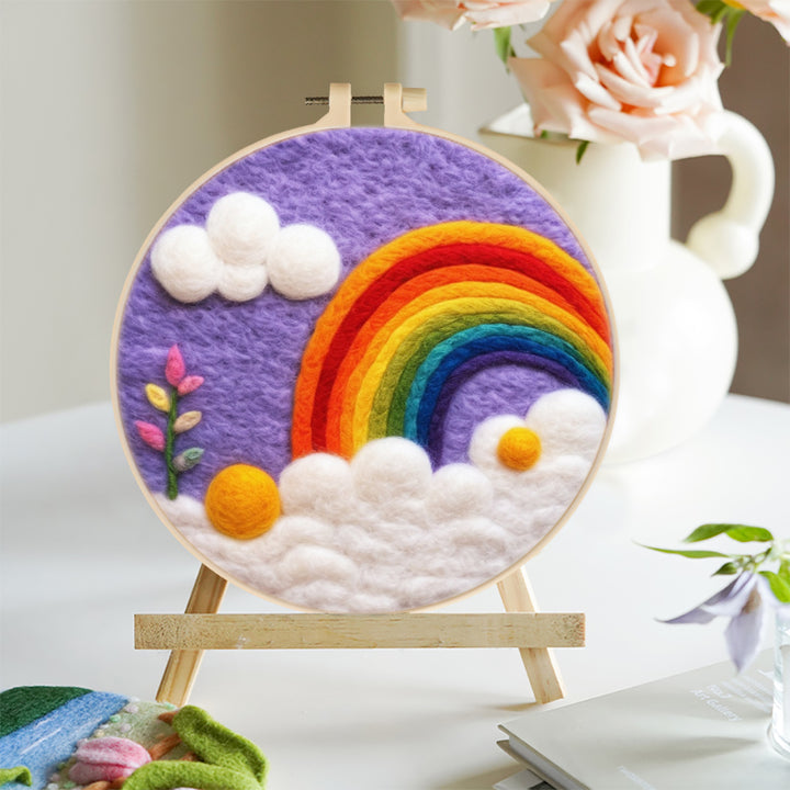 Rainbow between White Clouds Wool Needle Felting Painting Kit