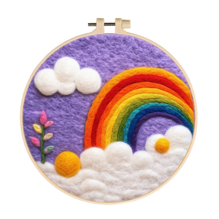 Rainbow between White Clouds Wool Needle Felting Painting Kit