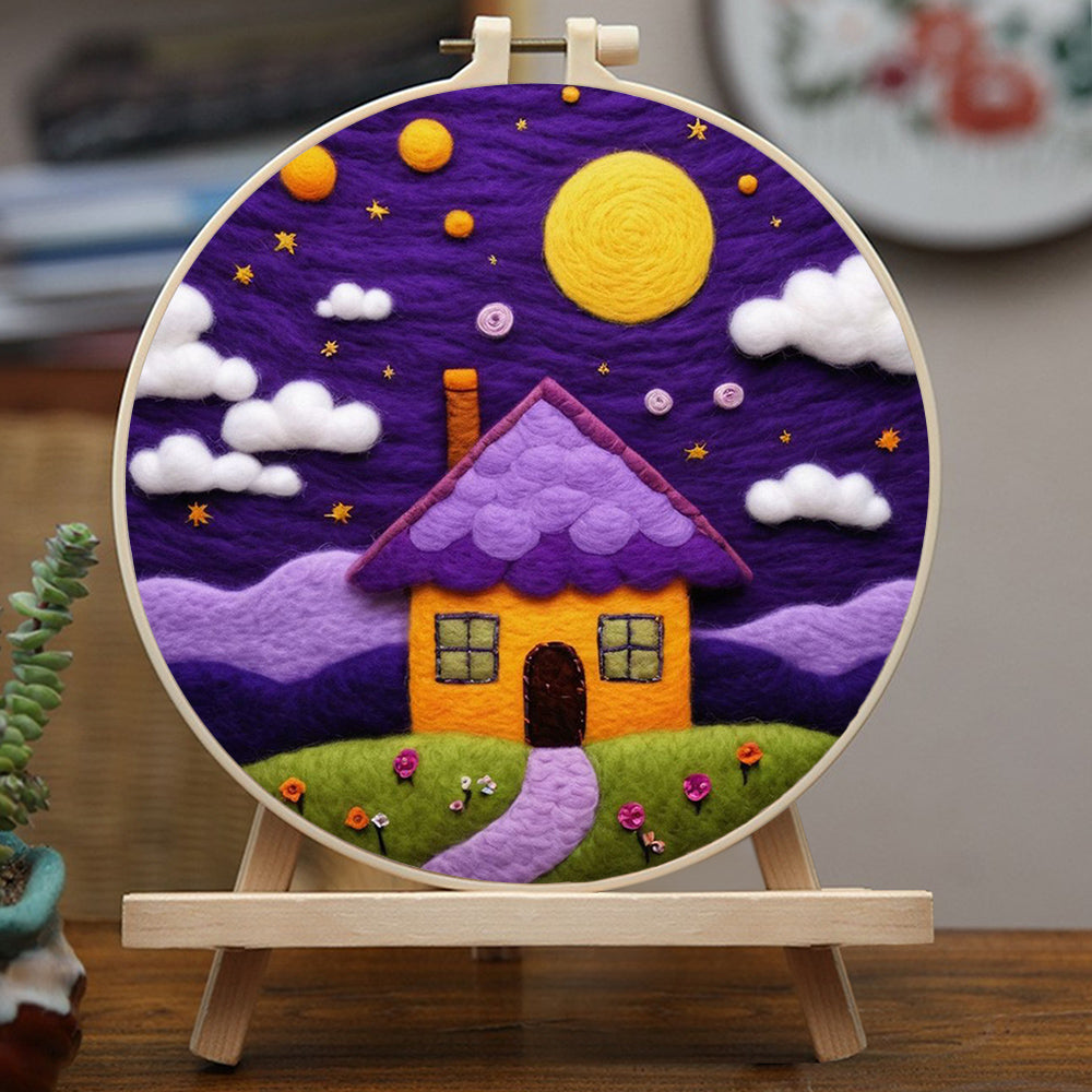Purple Night Sky with Cozy Home Wool Needle Felting Painting Kit