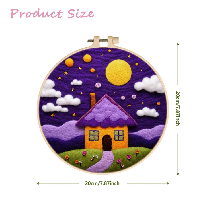 Purple Night Sky with Cozy Home Wool Needle Felting Painting Kit