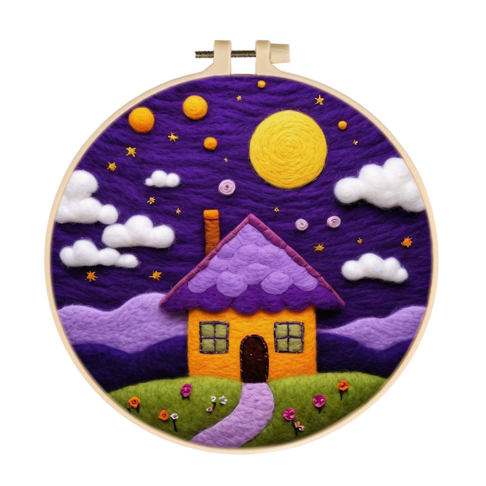 Purple Night Sky with Cozy Home Wool Needle Felting Painting Kit