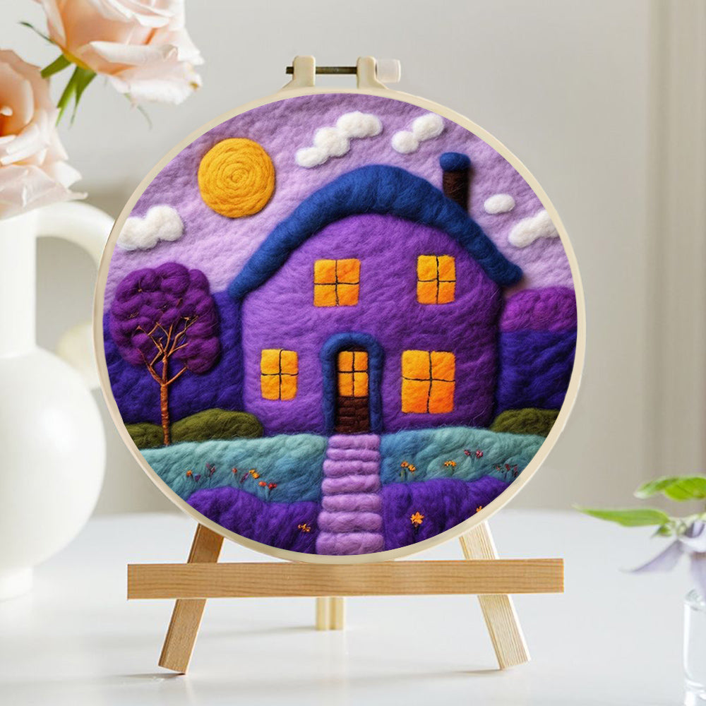 Vibrant Purple House with Calm Sky Wool Needle Felting Painting Kit