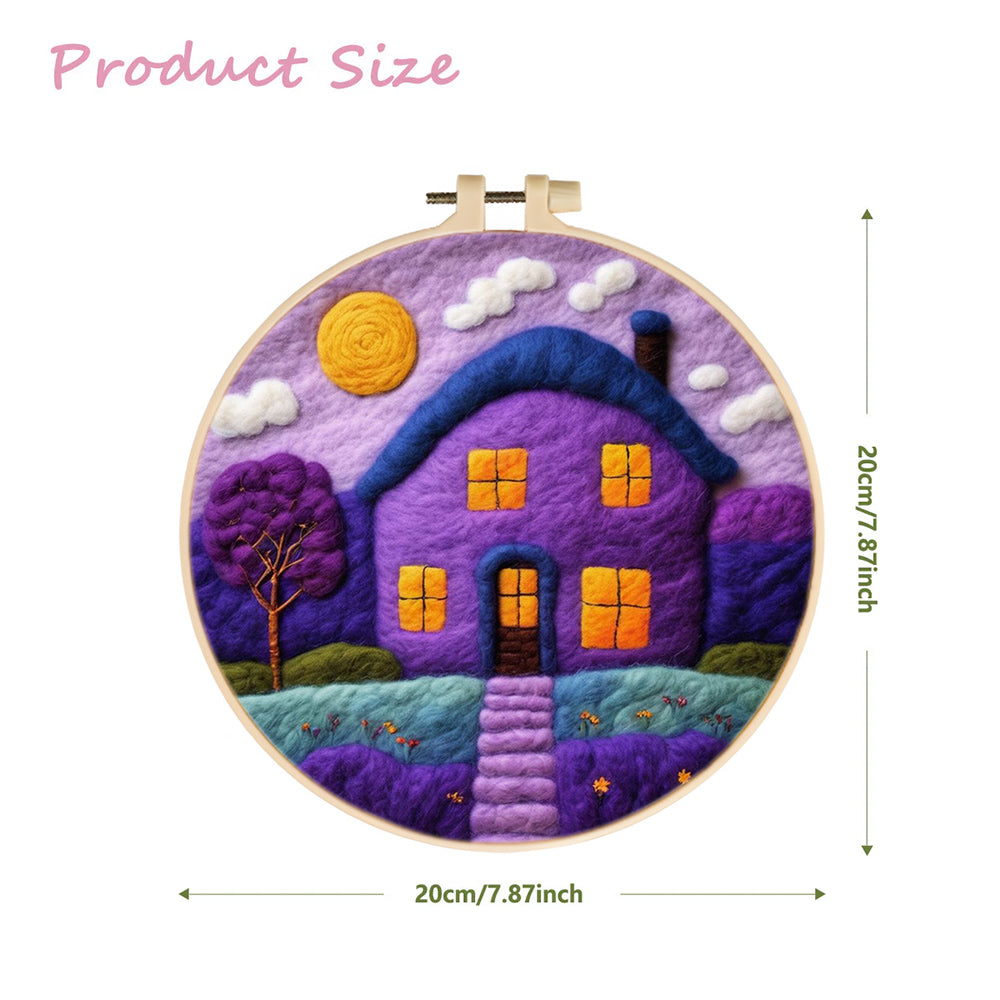 Vibrant Purple House with Calm Sky Wool Needle Felting Painting Kit