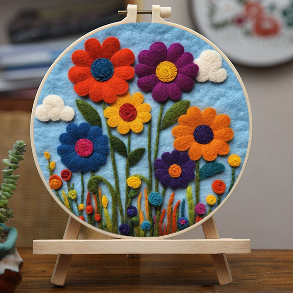 Vivid Flowers Against the Azure Horizon Wool Needle Felting Painting Kit