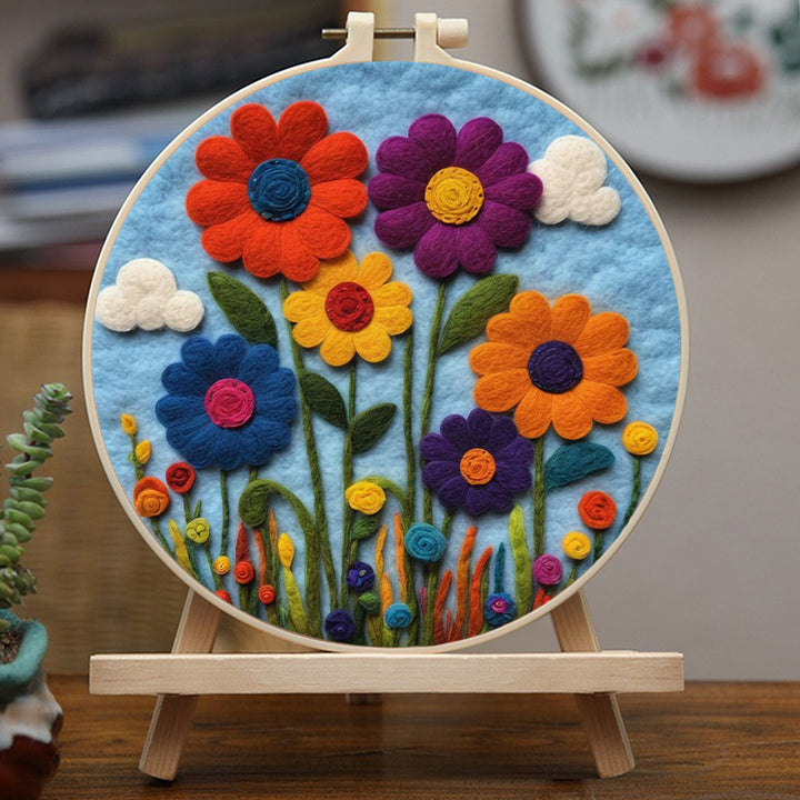 Vivid Flowers Against the Azure Horizon Wool Needle Felting Painting Kit