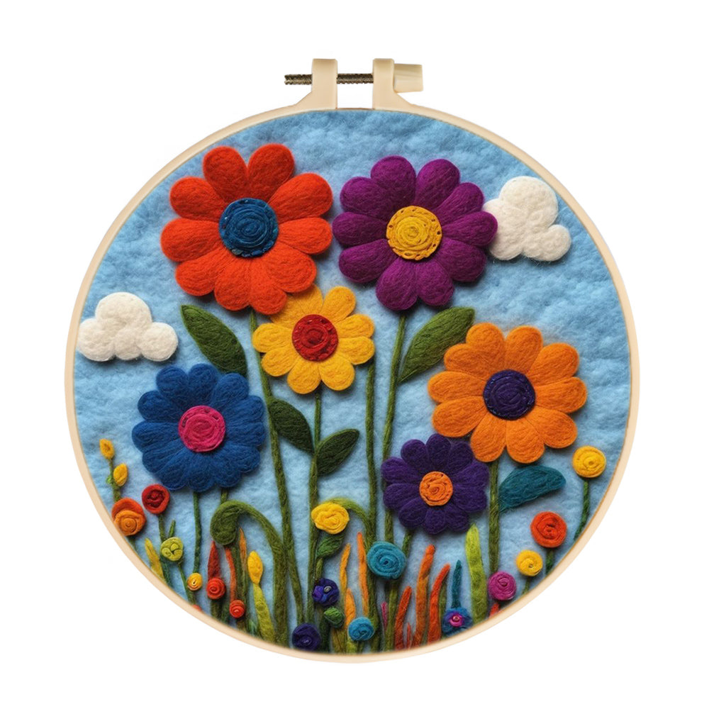 Vivid Flowers Against the Azure Horizon Wool Needle Felting Painting Kit