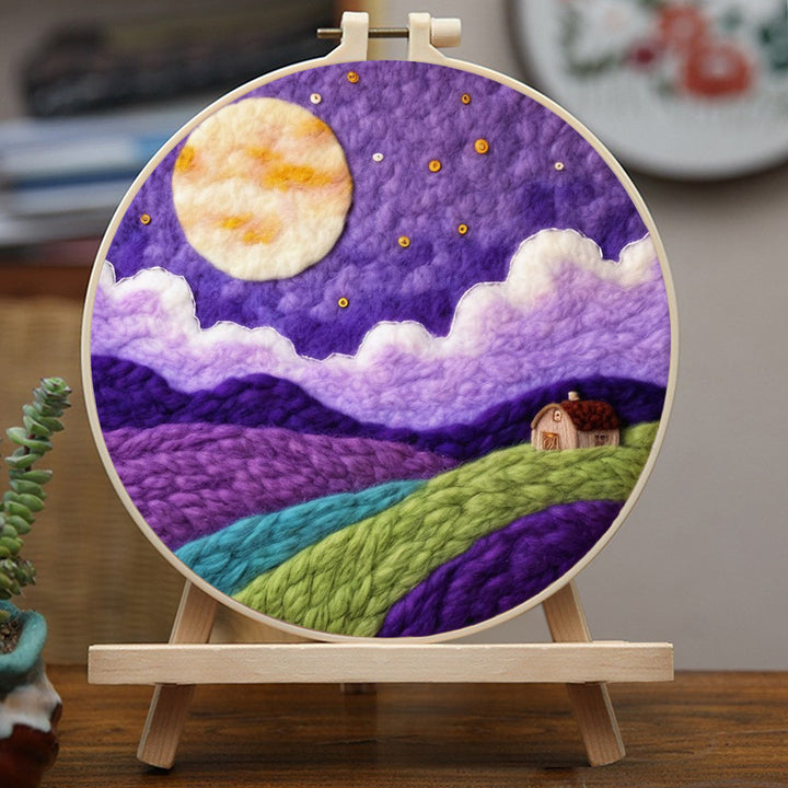 A Peaceful House in the Purple Dusk Wool Needle Felting Painting Kit