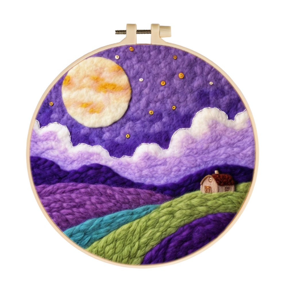 A Peaceful House in the Purple Dusk Wool Needle Felting Painting Kit