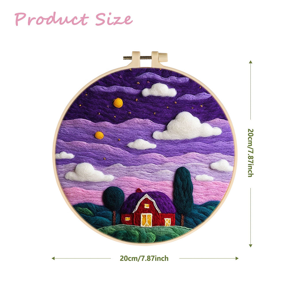 Starry Night and House in the Purple Sky Wool Needle Felting Painting Kit