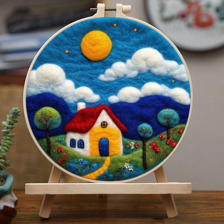 A Cozy Home Beneath a Clear Sky Wool Needle Felting Painting Kit