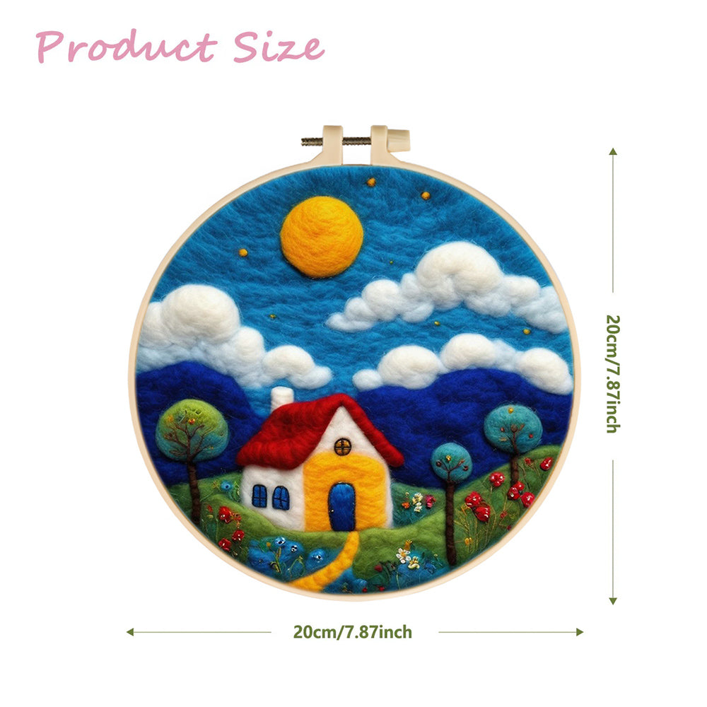 A Cozy Home Beneath a Clear Sky Wool Needle Felting Painting Kit