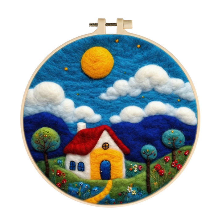 A Cozy Home Beneath a Clear Sky Wool Needle Felting Painting Kit