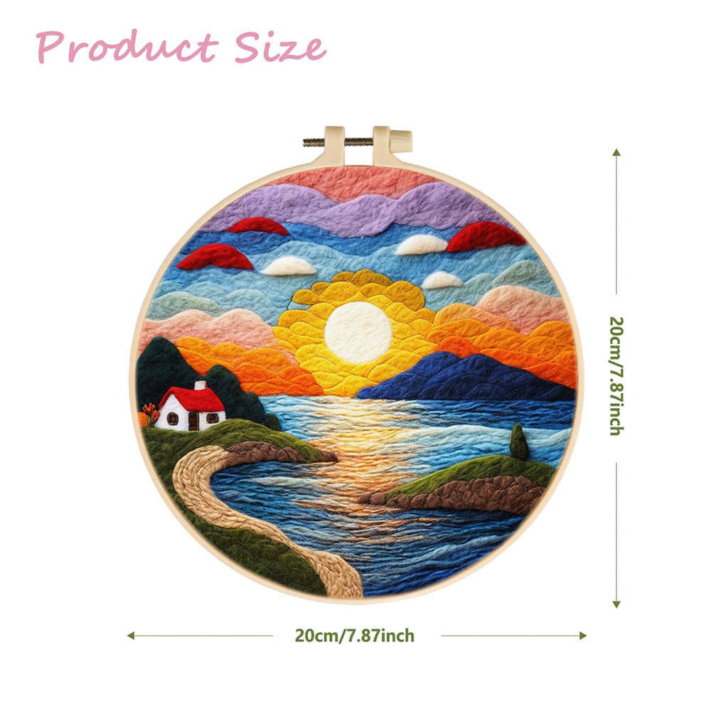 A Sunset Over the Serene Seaside Cottage Wool Needle Felting Painting Kit