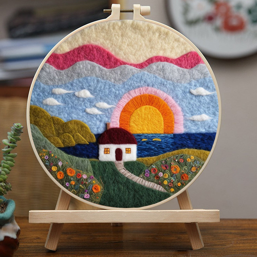 Sunset Serenity by the Seaside Cottage Wool Needle Felting Painting Kit