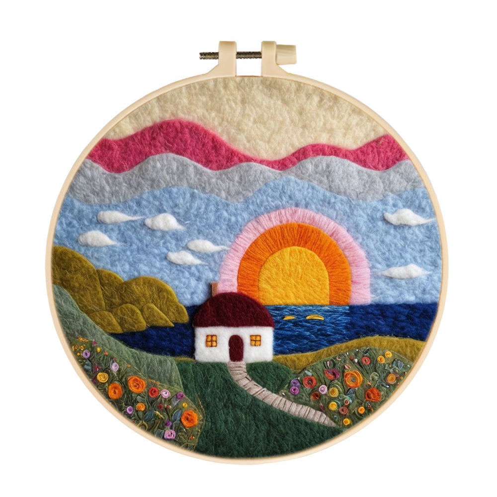 Sunset Serenity by the Seaside Cottage Wool Needle Felting Painting Kit