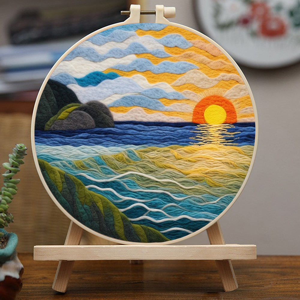 Golden Sun Touching the Waves Wool Needle Felting Painting Kit