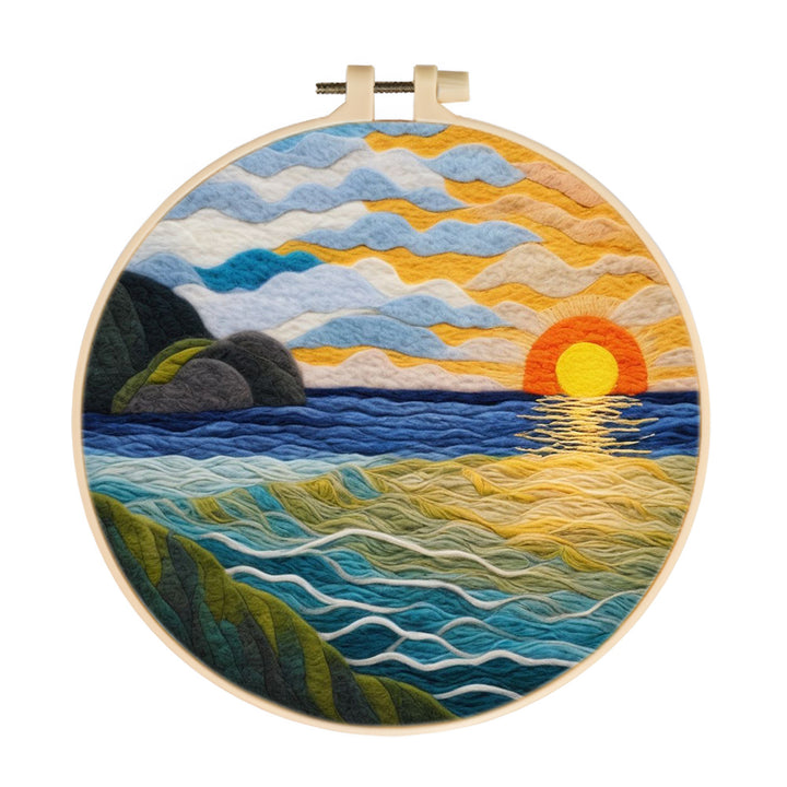 Golden Sun Touching the Waves Wool Needle Felting Painting Kit