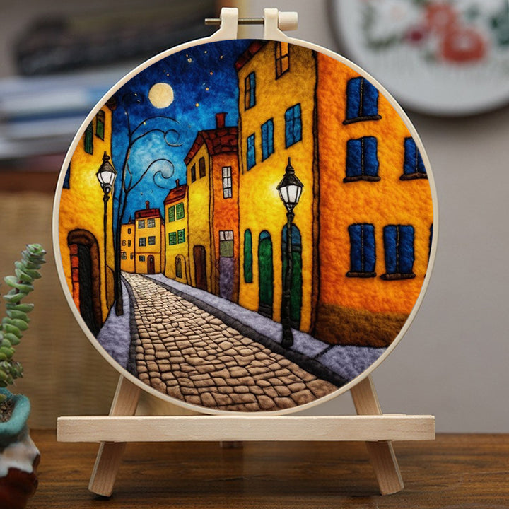 Moonlit Streets of a Quiet Town Wool Needle Felting Painting Kit