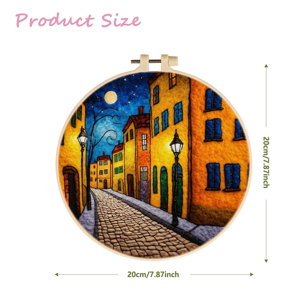 Moonlit Streets of a Quiet Town Wool Needle Felting Painting Kit