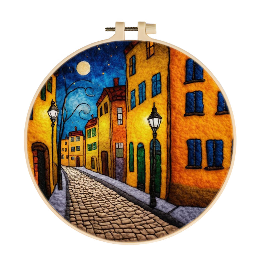Moonlit Streets of a Quiet Town Wool Needle Felting Painting Kit