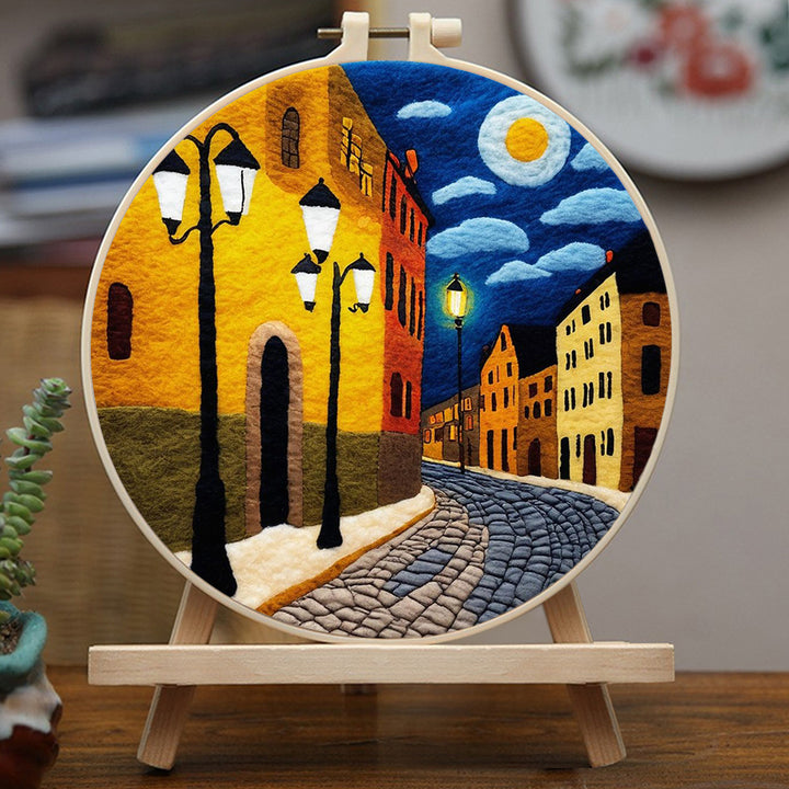 City Streets Illuminated by Moonlight Wool Needle Felting Painting Kit