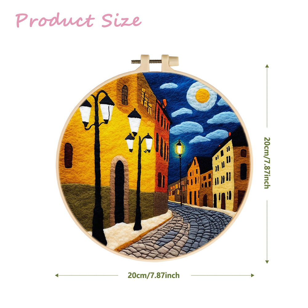 City Streets Illuminated by Moonlight Wool Needle Felting Painting Kit