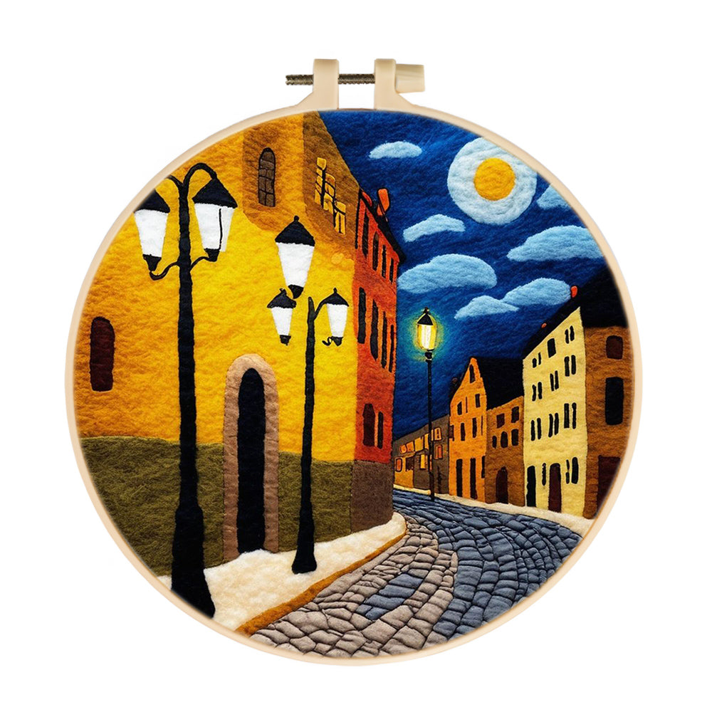 City Streets Illuminated by Moonlight Wool Needle Felting Painting Kit