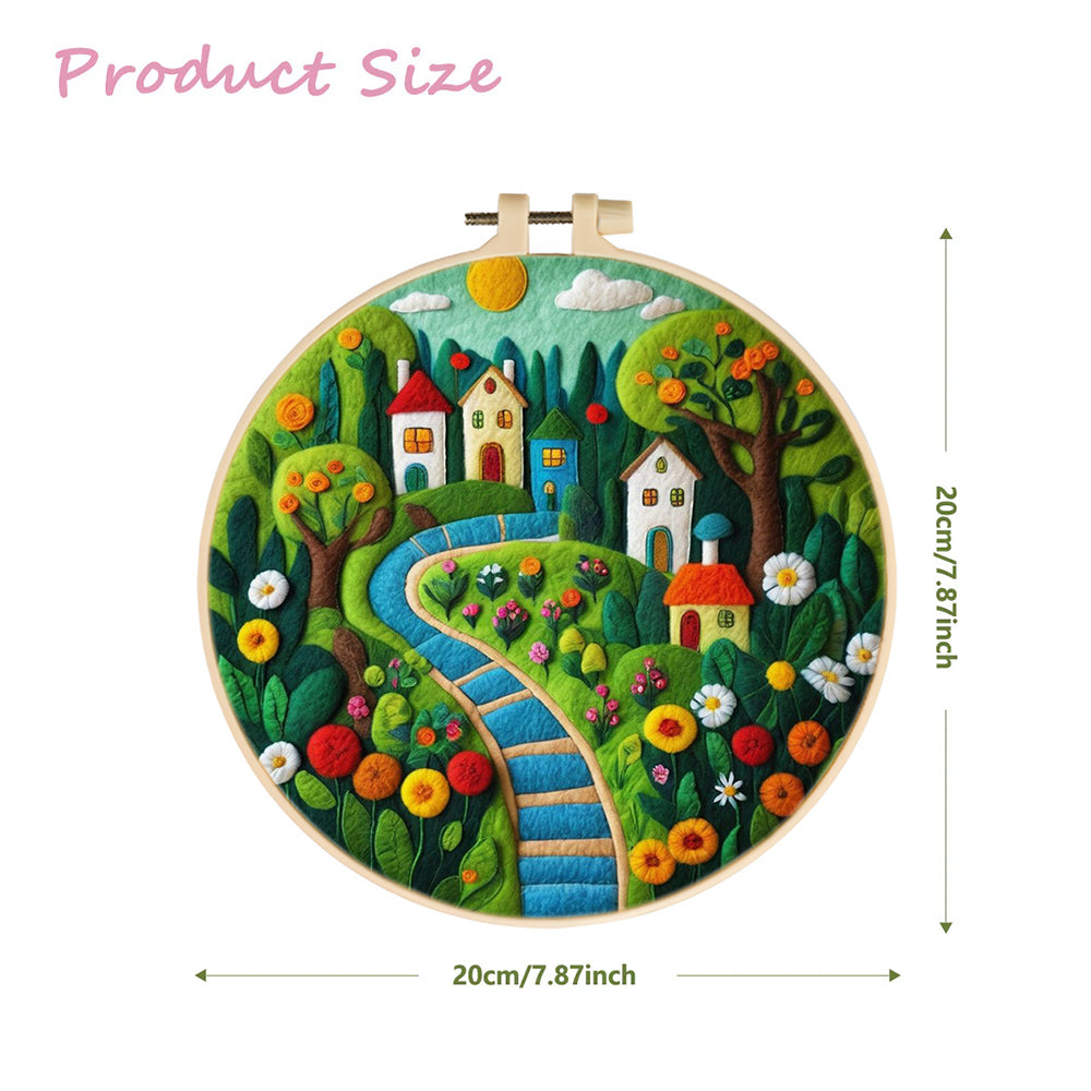Houses Nestled Among Vibrant Flowers and Trees Wool Needle Felting Painting Kit