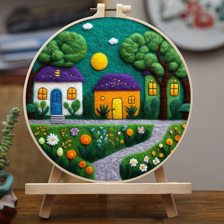 Charming Houses Nestled Among the Trees Wool Needle Felting Painting Kit