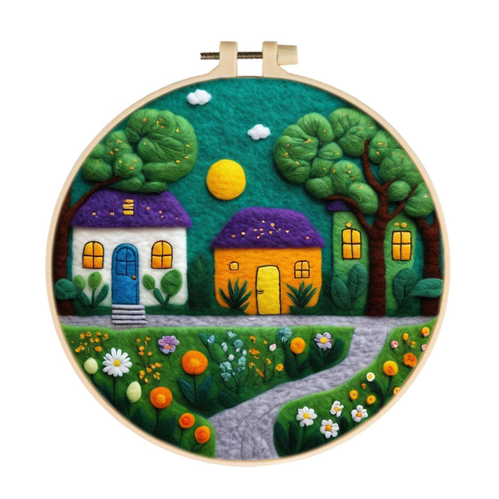 Charming Houses Nestled Among the Trees Wool Needle Felting Painting Kit
