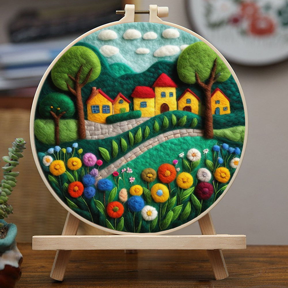 A Flower-filled Village Wool Needle Felting Painting Kit