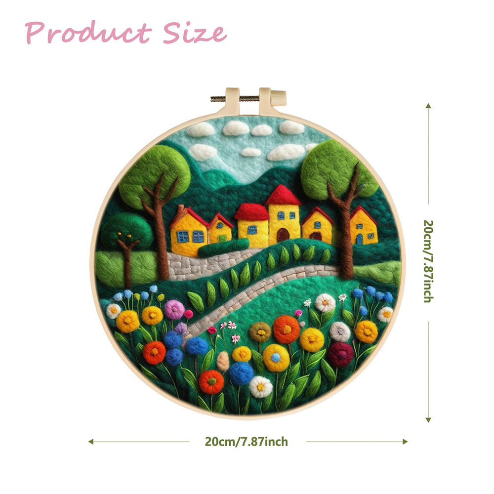 A Flower-filled Village Wool Needle Felting Painting Kit