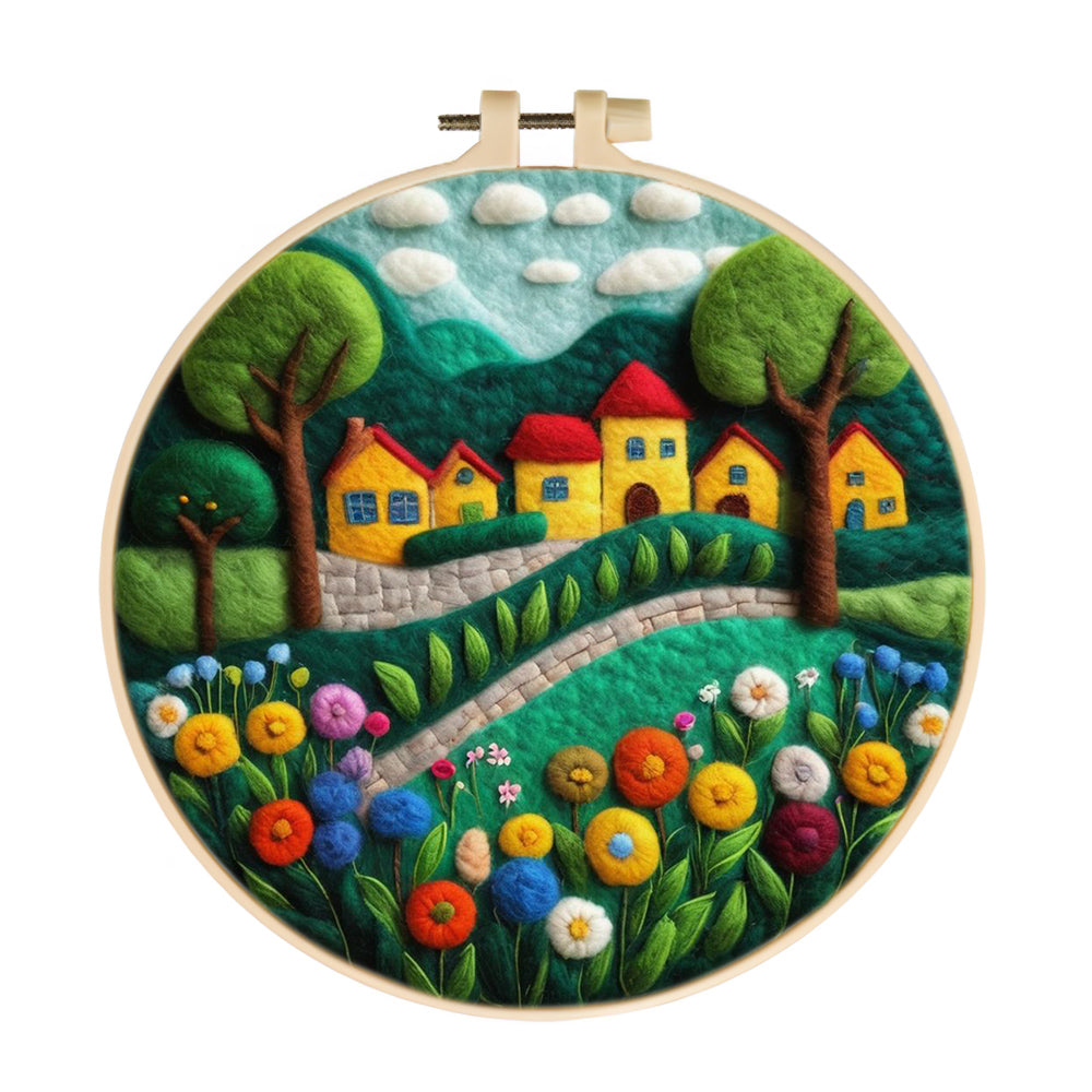 A Flower-filled Village Wool Needle Felting Painting Kit