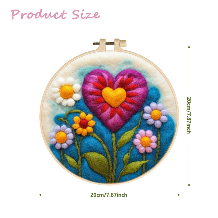 Heart-Shaped Flowers among Other Colorful Flowers Wool Needle Felting Painting Kit